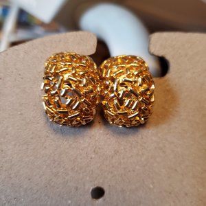 Vintage Gold Tone Open Works Clip On Earrings PO Brand Jewelry Women Classic